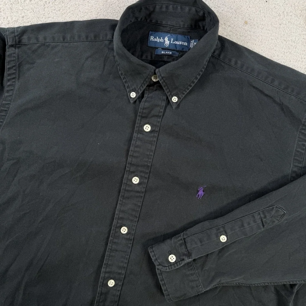 Polo Ralph Lauren Shirt Mens Medium Black Blake Long Sleeve Button Down Pony